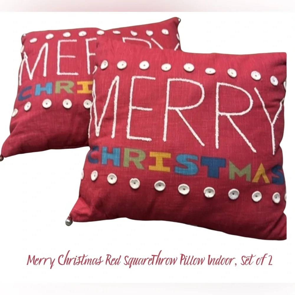 🎄Merry Christmas Red SquareThrow Pillow Indoor, Set of 2, 18